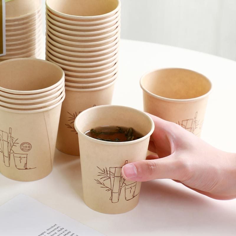 Thickened Paper Fiber Paper Cup Disposable Paper Cup Natural Bamboo Fiber Cup 50 Pieces Office Food Grade Water Cup - Image 3